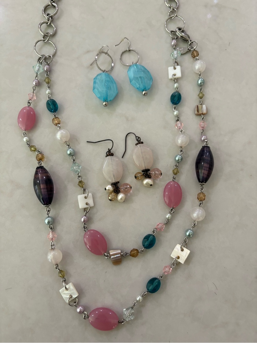 Cookie Lee Vintage Jewelry Lot - Beaded Layered Necklace & Earrings